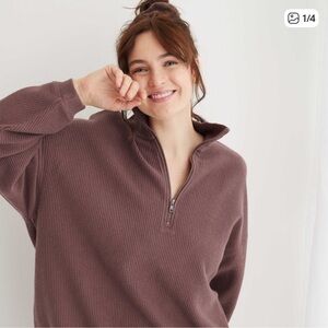 Aerie Good Vibes Corded Oversized Quarter Zip Sweatshirt brown M